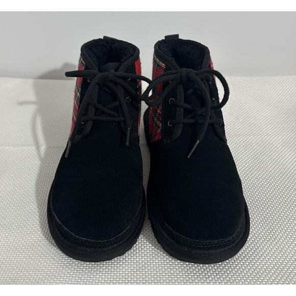 UGG Neumel Chukka Boots Womens US 6 Suede Wool Fur Black Red Blue Green Plaid - Picture 1 of 10